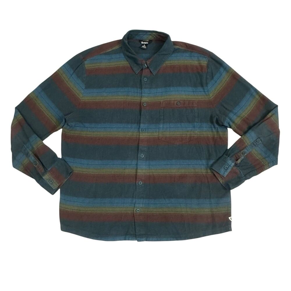 Cotopaxi Shirt Mens Large Green Flannel Striped Long Sleeve Button Up Hiking
